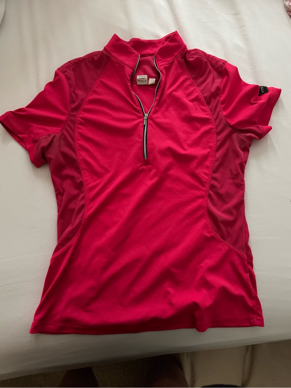 FITS Women’s Short-Sleeve Half-Zip Performance Tee — Bright Pink